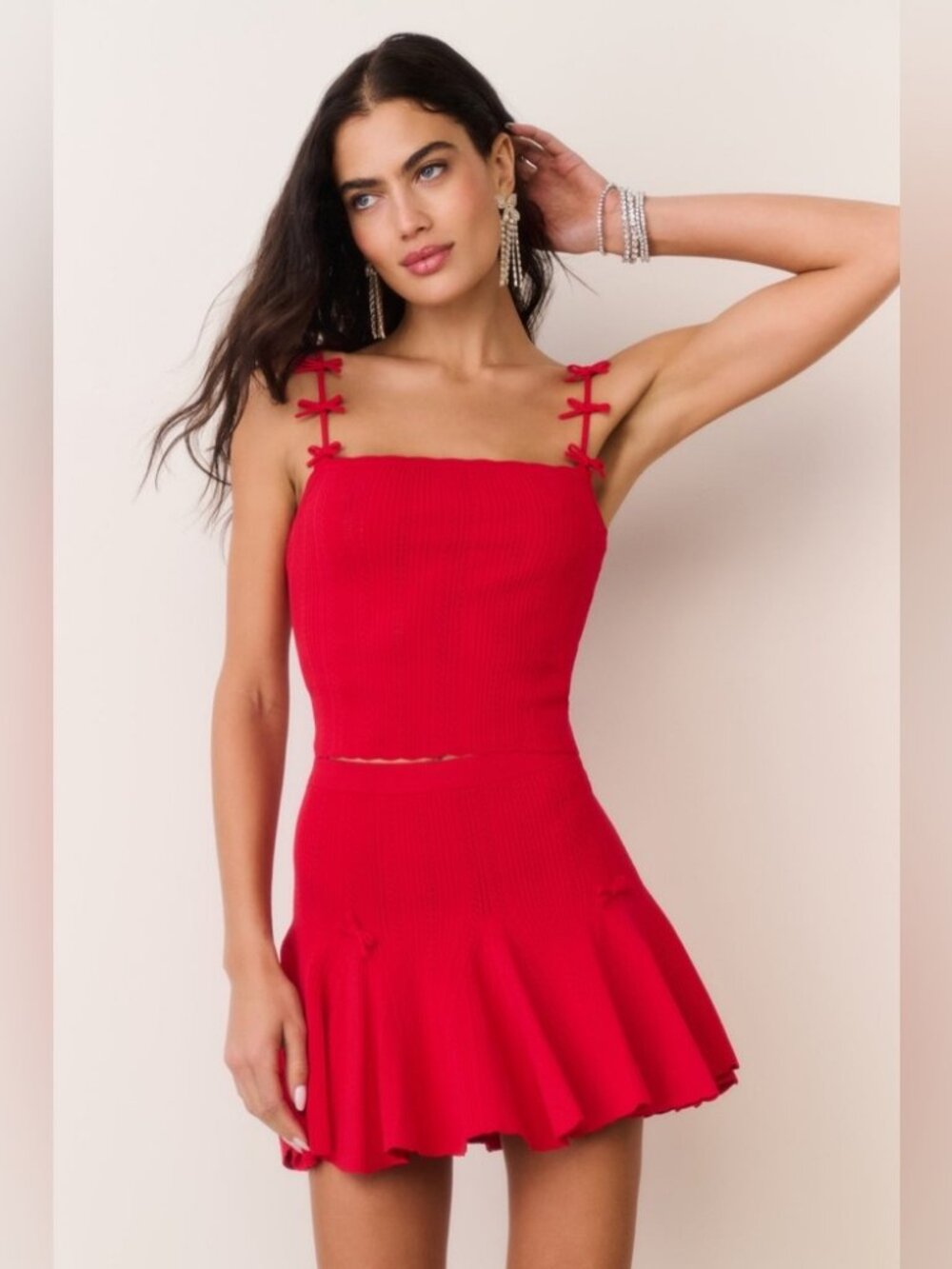 NWT LoveShackFancy Meryl Rib Pointelle Mini Skirt In Candy Apple, NEVER WORN